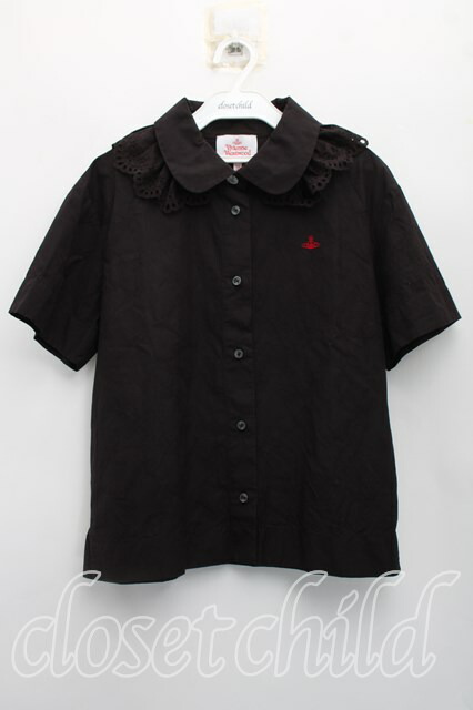 税込3980円以上買いもとめるで【貨物輸送無料】【USED】Vivienne Westwood / レースカラーシャツヴィヴィアンウエストウッド ビビアン38（7号好いかげんに） 黒 【中古】 H-26-06-07-015-bl-OD-ZH