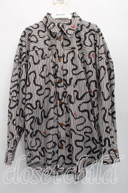 税込3980円以上買いもとめるで【貨物輸送無料】【USED】Vivienne Westwood / Wiggleプリントシャツヴィヴィアンウエストウッド ビビアン00（一大きさ） 茶ｘ黒 【中古】 H-26-06-07-016-bl-OD-ZH