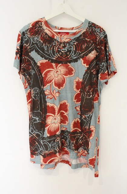 税込3980円以上購入で【送料無料】【USED】Vivienne Westwood / ブロケードフラワーTシャツヴィヴィアンウエストウッド ビビアン00 ブルーxレッド 【中古】 O-26-06-21-014-ts-YM-OS|closetchild