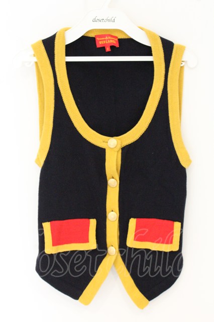 税込3980円以上購入で【送料無料】【USED】Vivienne Westwood / ナポレオンニットベストヴィヴィアンウエストウッド ビビアン2 ネイビーｘイエローｘレッド 【中古】 O-26-07-05-070-to-YM-OS｜closetchild
