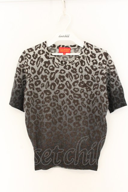 税込3980円以上購入で【送料無料】【USED】Vivienne Westwood / アンゴラ混レオパードニットTシャツヴィヴィアンウエストウッド ビビアン2 グレー(グラデーション) 【中古】 O-26-07-05-074-ts-YM-OS|closetchild