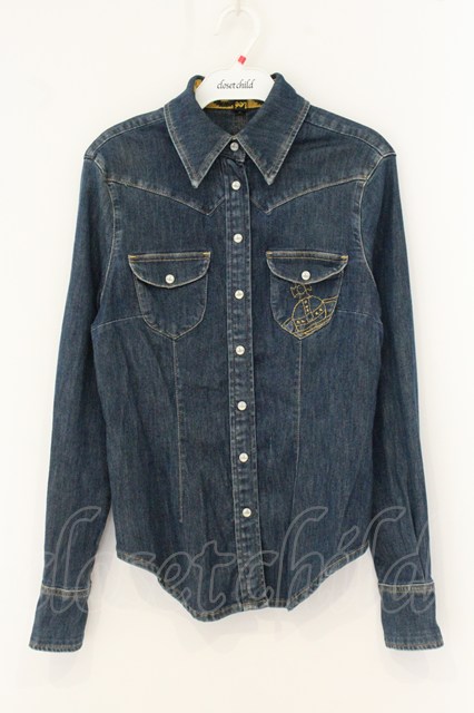 税込3980円以上購入で【送料無料】【USED】Vivienne Westwood Anglomania and Lee / RIDER BLOUSE（ライダー）デニムシャツヴィヴィアンウエストウッド ビビアンM インディゴ 【中古】 O-26-07-12-023-bl-YM-OS｜closetchild