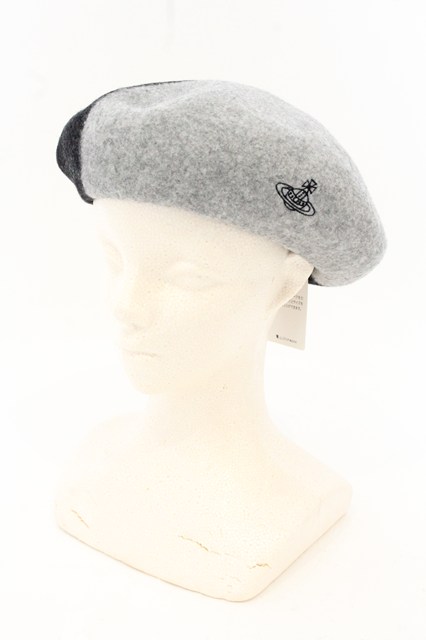 税込3980円以上購入で【送料無料】【USED】Vivienne Westwood / バイカラーベレー帽ヴィヴィアンウエストウッド ビビアン ブラックｘグレー 【中古】 O-26-07-12-082-ha-YM-OS｜closetchild