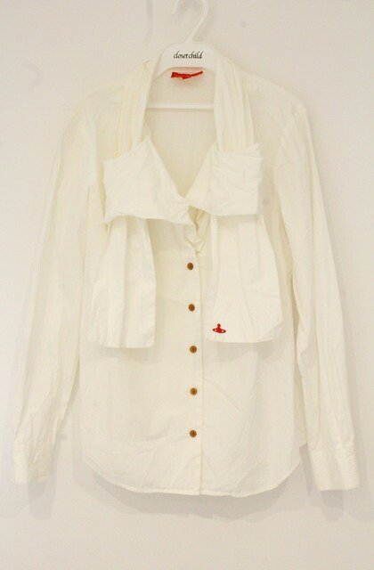 税込3980円以上購入で【送料無料】【USED】Vivienne Westwood / ボウタイブラウスヴィヴィアンウエストウッド ビビアン3 ホワイト 【中古】 O-26-08-02-036-bl-IG-OS｜closetchild 16,988円