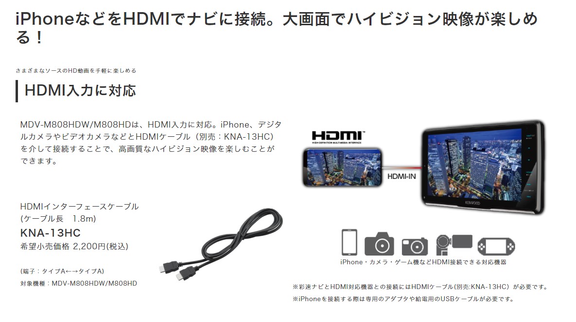 KENWOOD ケンウッド MDV-M808HD 7V型モデル 180mm 地上デジタルTV