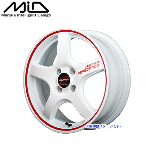 MID マルカサービス アルミホイール 1本 RMP RACING レーシング R50 16インチ 1660 リム幅6J インセット+43 ホール4H PCD100 ホワイト/リムレッドライン