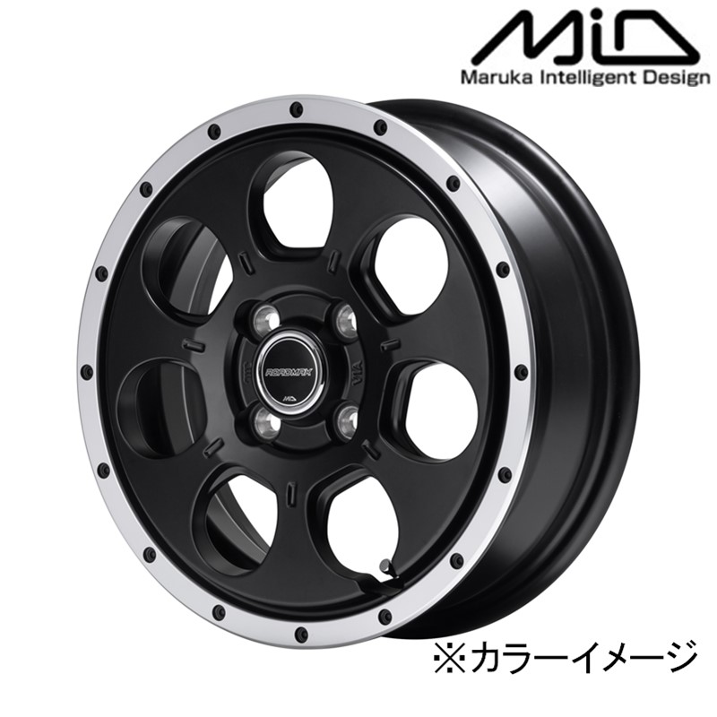 MID マルカサービス アルミホイール1本 ROADMAX WO-7 14インチ リム幅4.5 inset+45 4H PCD100 セミグロスブラック/フランジDC|アットマックス@