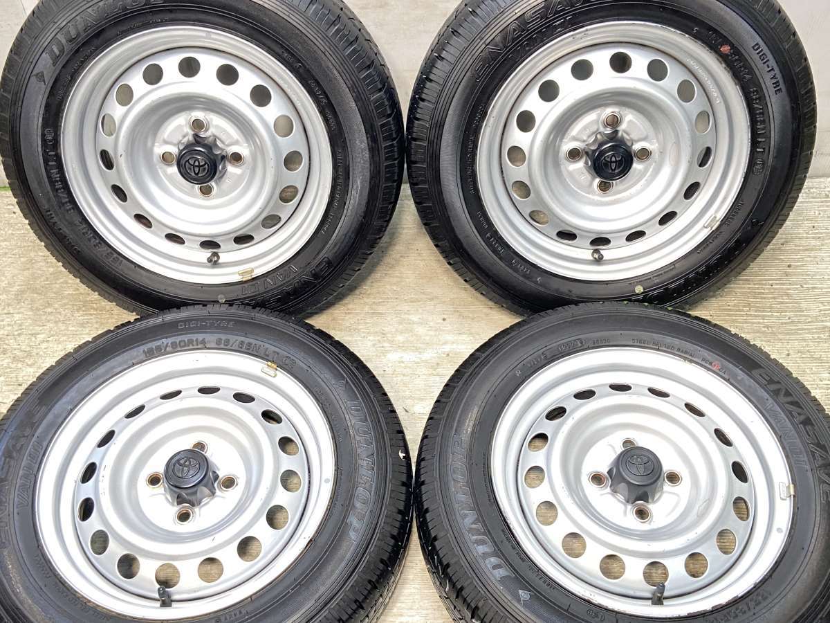 155/80R14 88/86LT ダンロップ エナセーブ VAN01 トヨタ純正 14x5.0 100-4穴 中古タイヤ サマータイヤ ホイールセット 4本セット