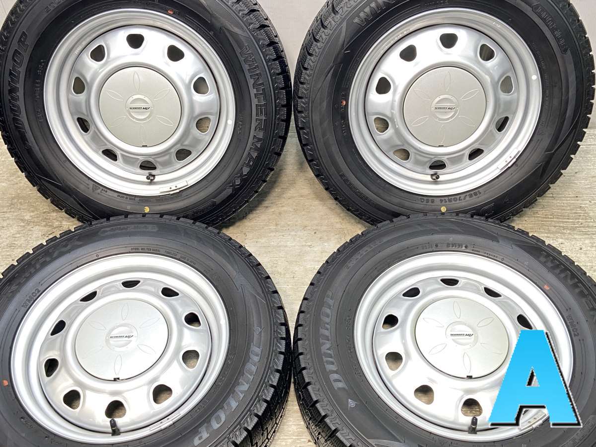 185/70R14 ダンロップ ウィンターマックス WM02 　 SCHWARZ MV V6A 14x5.0 100/114.3-4穴 中古タイヤ スタッドレスタイヤ ホイールセット 4本セット