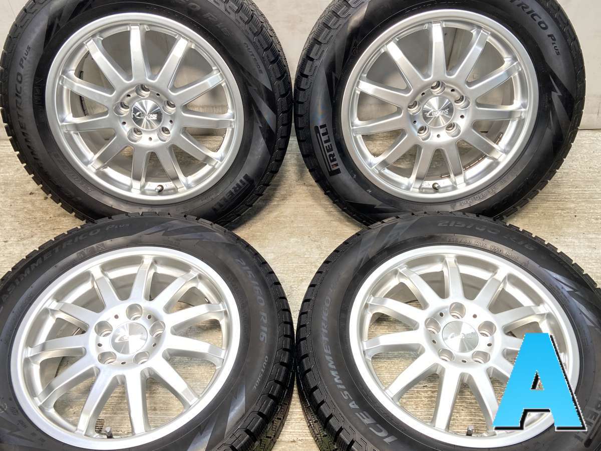 215/60R16 ピレリ アイスアシンメトリコ+ C WORKS 16x6.5 40 112-5穴 中古タイヤ スタッドレスタイヤ ホイールセット 4本セット