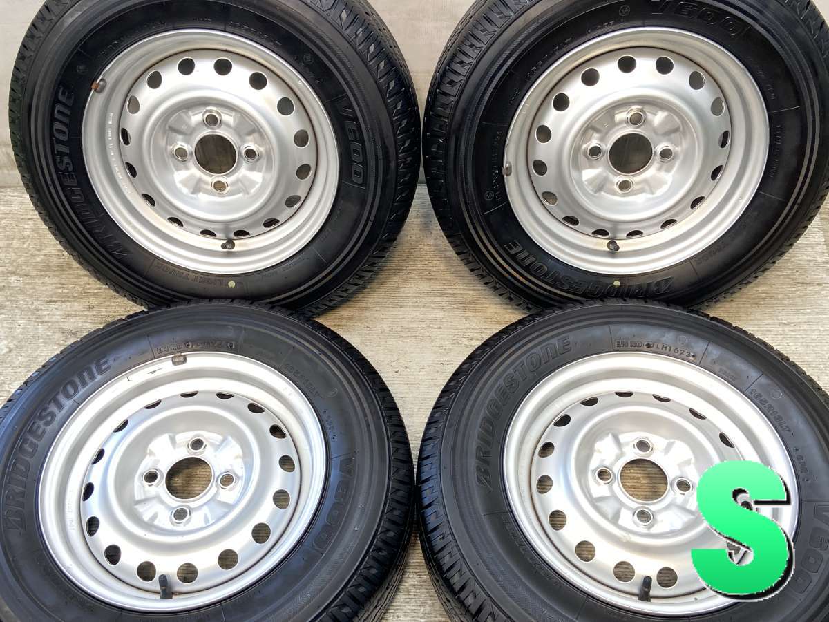 165R13 6PR ブリヂストン V600 日産純正 13x5.0 100-4穴 中古タイヤ サマータイヤ ホイールセット 4本セット