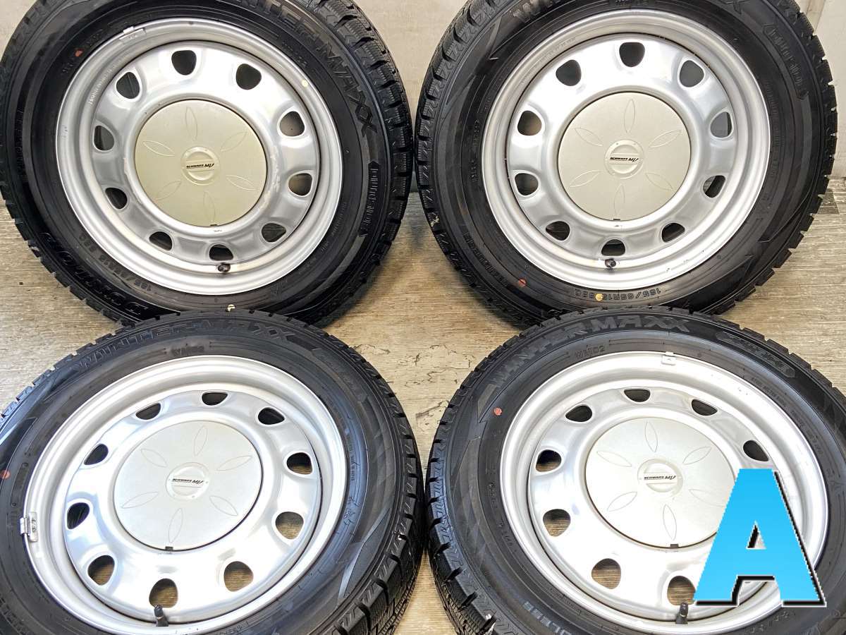 185/65R15 ダンロップ ウィンターマックス WM02 　 SCHWARZ 15x5.5 100/114.3-4穴 中古タイヤ スタッドレスタイヤ ホイールセット 4本セット