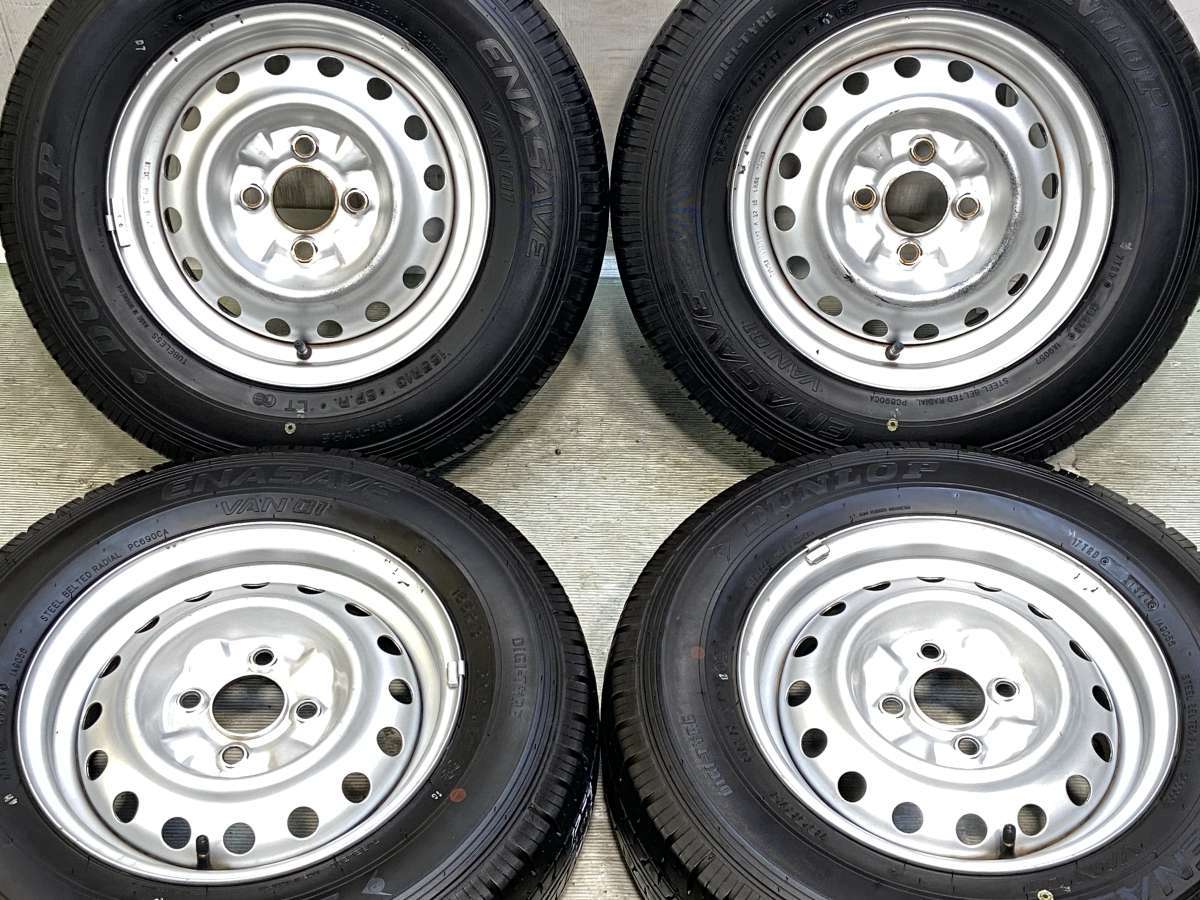 165R13 6PR ダンロップ エナセーブ VAN01 日産純正 13x5.0 100-4穴 中古タイヤ サマータイヤ ホイールセット 4本セット