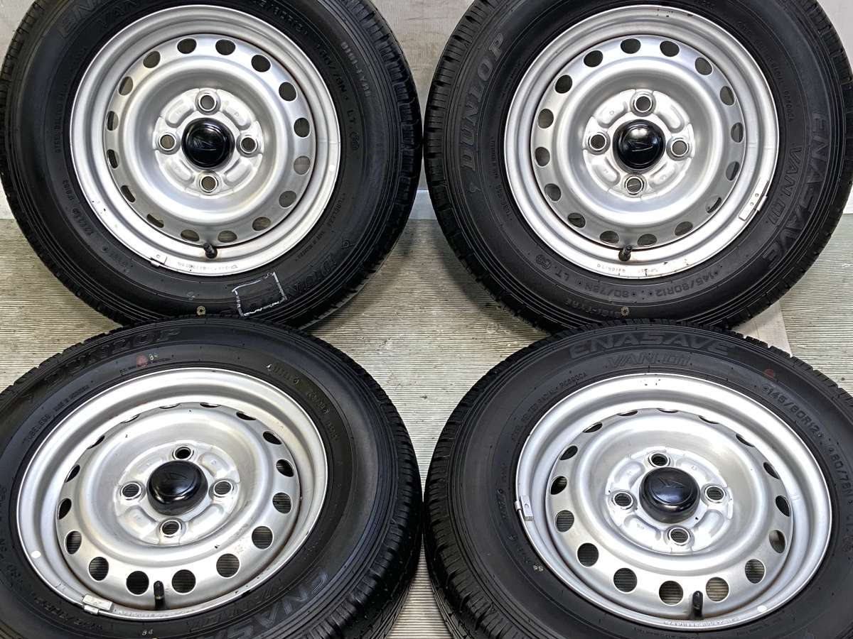 145/80R12 80/78N LT ダンロップ エナセーブ VAN01 ダイハツ純正 12x4.0 100-4穴 中古タイヤ サマータイヤ ホイールセット 4本セット