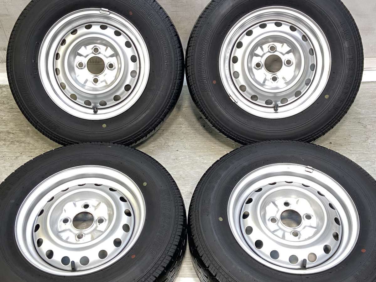165/80R13 90/88N LT ブリヂストン RD-613 STEEL 日産純正 13x5.0 100-4穴 中古タイヤ サマータイヤ ホイールセット 4本セット