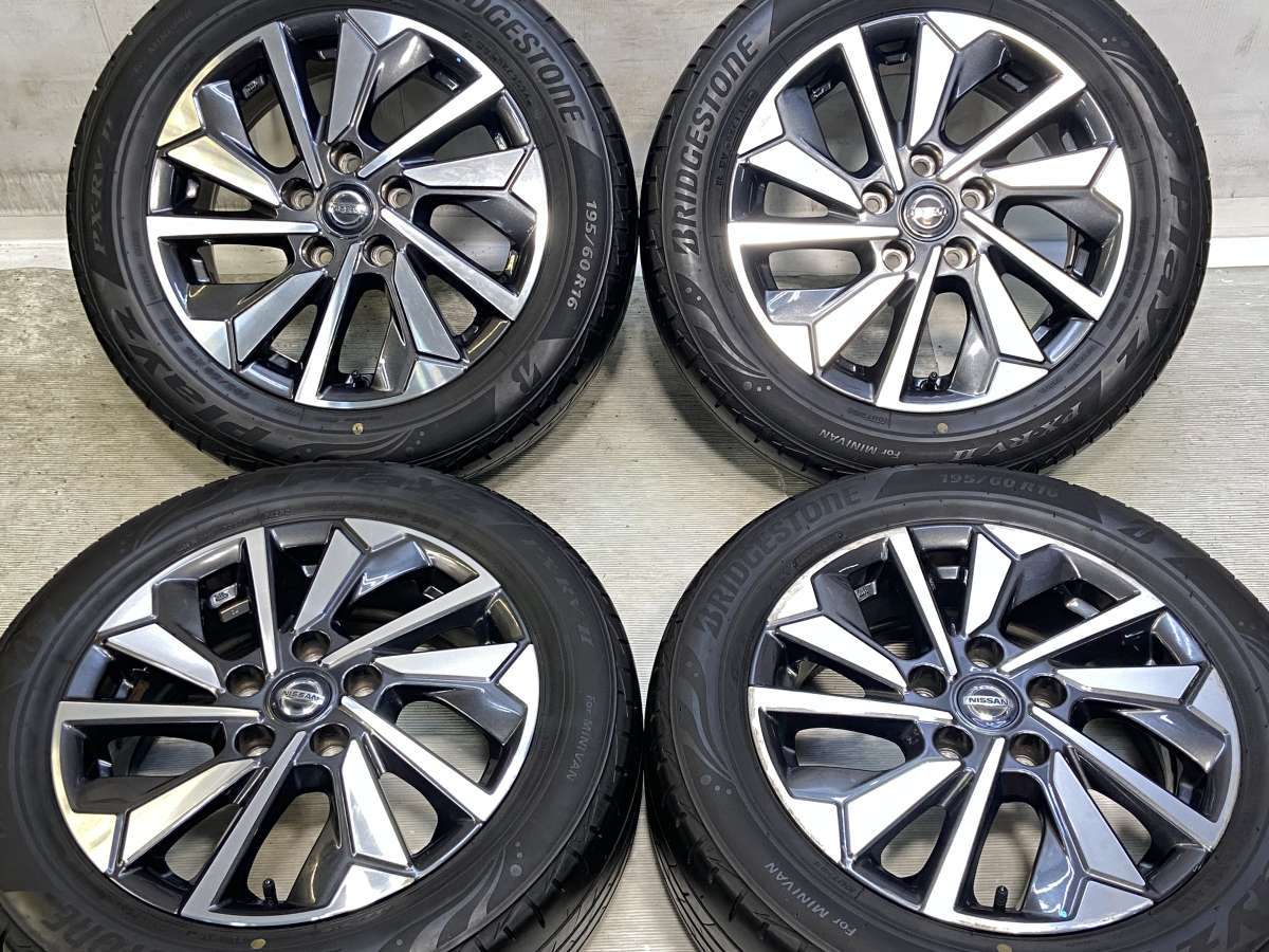 195/60R16 ブリヂストン プレイズ PX-RV2 日産純正 16x6.0 45 114.3-5穴 中古タイヤ サマータイヤ ホイールセット 4本セット