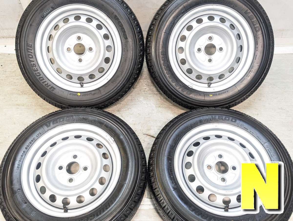 155/80R14 88/86LT ブリヂストン V600 トヨタ純正 AL 14x5.0 100-4穴 中古タイヤ サマータイヤ ホイールセット 4本セット｜タイヤ・ホイール　カンパニー