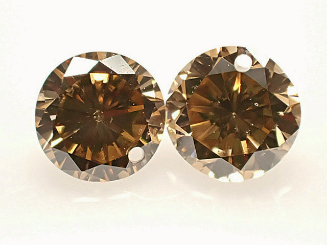 ０．３６０ct　ＶＳ２　＆　０．３１０ct　ＳＩ１， ＦＡＮＣＹ　ＢＲＯＷＮ　ストリングホール　ペア組　ブラウンダイヤモンド　ルース