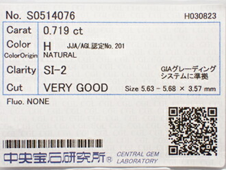 ０．７１９コンピュータ断層撮影法 Ｈ ＳＩ２ ＶＥＲＹ ＧＯＯＤ 金剛石 ルース