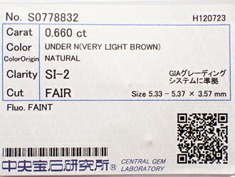 ０．６６０ct　ＶＥＲＹ　ＬＩＧＨＴ　ＢＲＯＷＮ　ＳＩ２　ＦＡＩＲ　ブラウンダイヤモンド　ルース