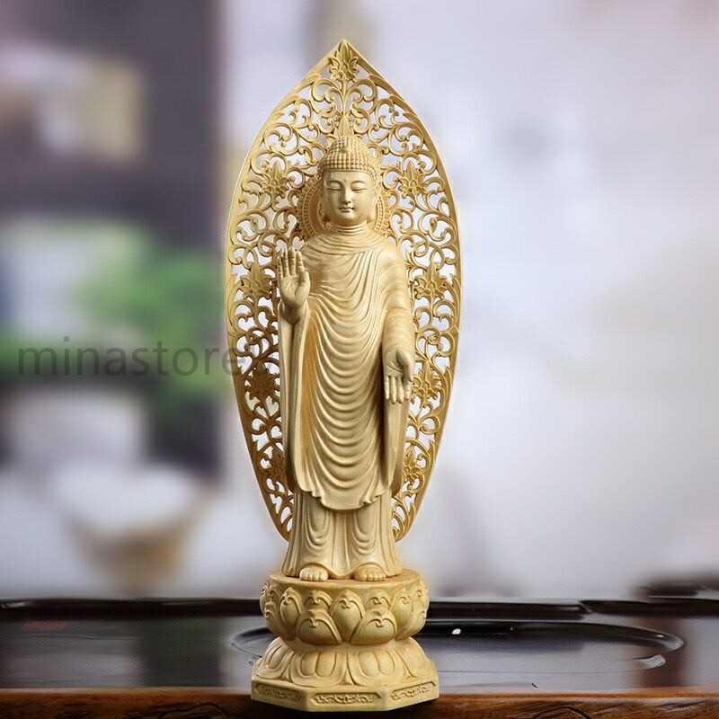 禅インテリア 和モダン 職人手彫り 贈答品 法事/新築祝い 開運/招福 防虫加工 室内飾り コンパクト ミニ 柘植(黄楊) 木彫り仏像