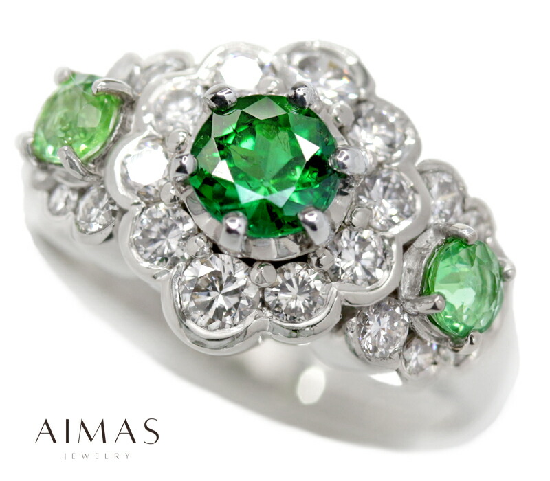 ブラジル産パライバトルマリン 0.66ct リング 12.5号 PT900 プラチナ ダイヤモンド 指輪 ラウンドブリリアント ダイヤ取り巻き 花 10月誕生石 産地証明 10月誕生石 ＜GIA鑑別書＞ 希少石 レアストーン【中古】【ジュエリー】【送料無料】RYP.KA 271,377円