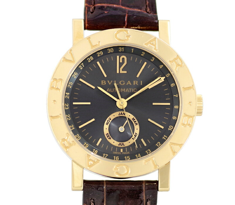 贅沢 イエローゴールド K18yg 文字盤 グレー 金無垢 38glac アニュアルカレンダー ブルガリブルガリ 美品 Bvlgari ブルガリ 社外クロコレザーベルト 自動巻き 中古 腕時計 メンズ Rashiastrologer Com