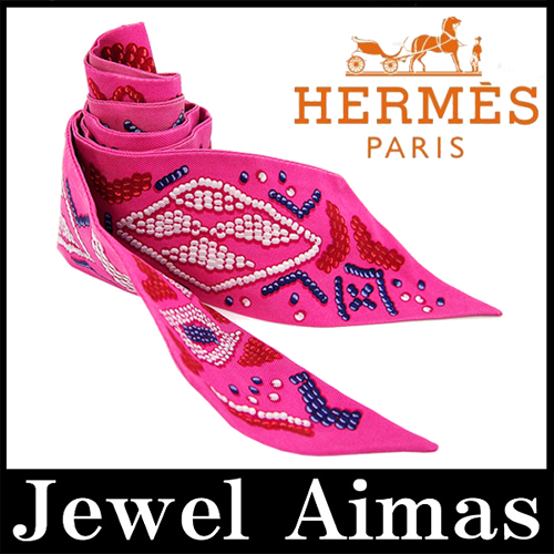 楽天市場 Hermes エルメス ツイリー スカーフ ケリーアンペルル Kelly En Perle フランボワーズ ピンク シルク100 Twilly Scarf 中古 ジュエル アイマス