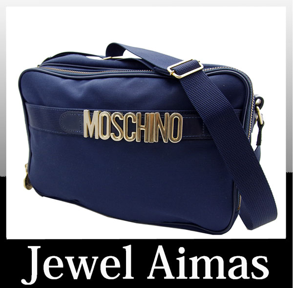 【楽天市場】【MOSCHINO】 モスキーノ ナイロン ショルダー バッグ 斜め掛け ブルー ロゴ 金具 【中古】：アイマス