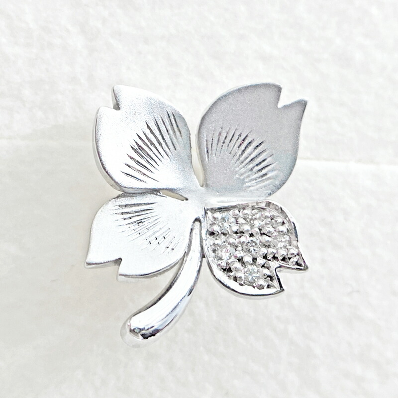 ダイヤモンド 0 05ct 四つ葉 クローバー リーフモチーフ ネクタイピン ピンブローチ スティックピン ピンバッチ K18wg ホワイトゴールド 新品仕上げ済 ジュエリー Rmr N Rvcconst Com