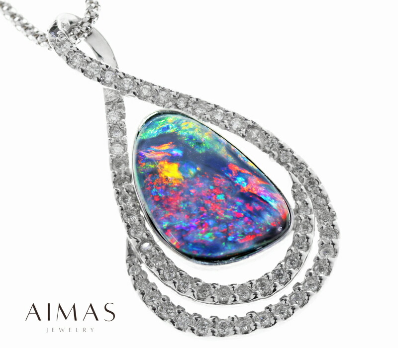 14/美品 Pt900 ブラックオパール2.60ct ダイヤ ペンダントトップ ブラックオパール ダイヤモンドネックレス BO 2.50ct D 0.07ct