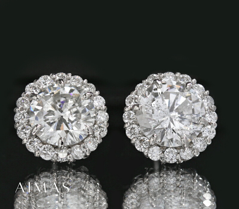 メインダイヤモンド 1.022ct(G I1)/1.254ct(F I1) ピアス PT900 プラチナ ダイヤ取り巻き ヘイロー ラウンドブリリアント ダイヤモンドピアス フラワー 花 プレゼント 1ctアップ 4月誕生石 ＜ソーティング＞ 金剛石【新品】【ジュエリー】【送料無料】RYY.N｜アイマス