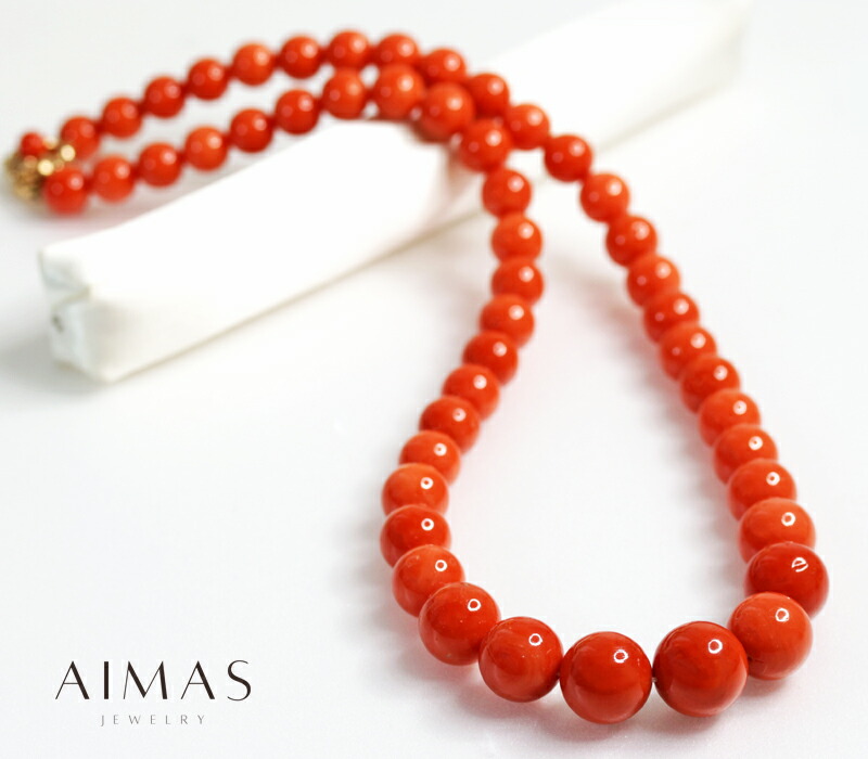 楽天市場】赤珊瑚 5mm-8.5mm玉 一連ネックレス 45cm シルバー 赤サンゴ