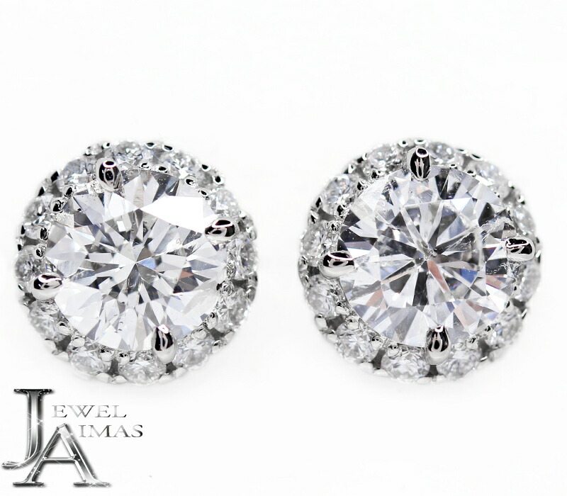 メインダイヤモンド 1ct (F SI1) / 1.008ct (F I1) ピアス PT900 プラチナ 無色透明 カラーレス ダイヤ取り巻き ヘイロー ラウンドブリリアント ダイヤモンドピアス 花 1ctアップ 4月誕生石 ＜ソーティング＞ 金剛石【新品】【ジュエリー】【送料無料】RZB.T/JM