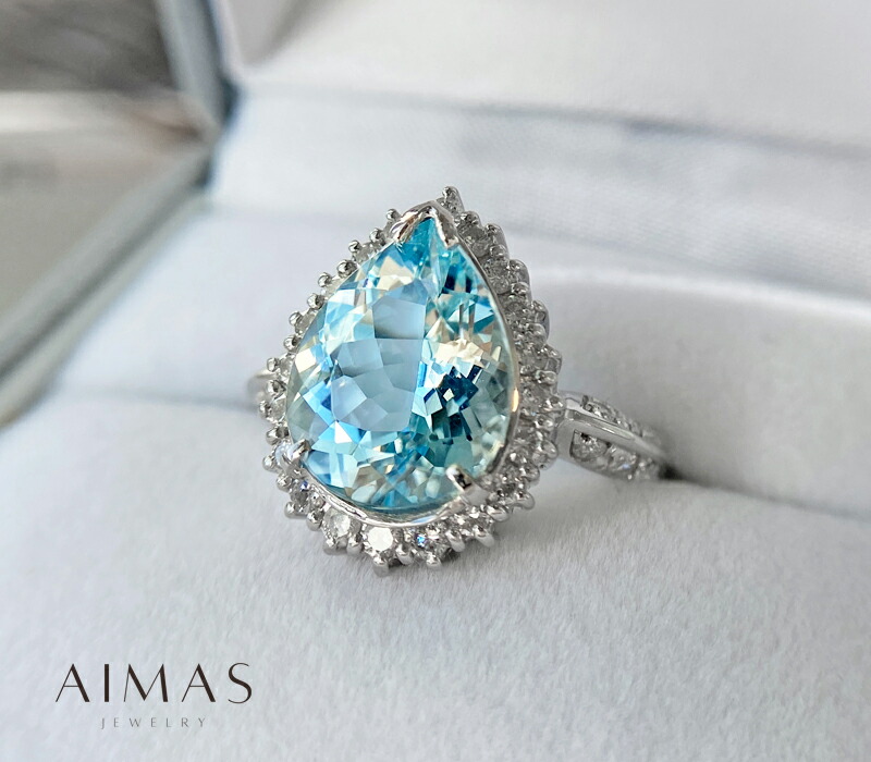 ダイヤモンド×アクアマリン リング Pt900 0.45ct 7.8g