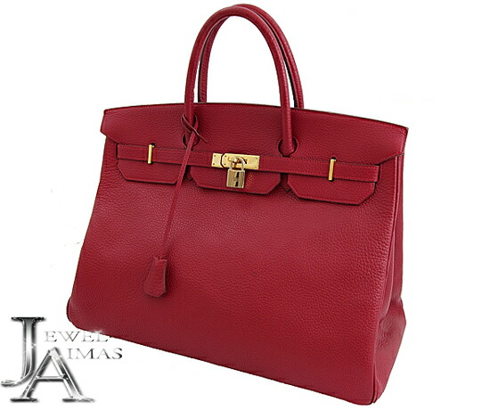 Hermes Birkin 40 Hand Tote Bag Red Gold Metal Ings Ardennes O Carved Seal