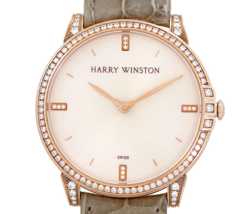 【HARRY WINSTON】ハリーウィンストン ミッドナイト MIDQHM39RR002 純正ダイヤモンドベゼル ラグダイヤ 12P ダイヤ ピンク 文字盤 K18PG 750 ピンクゴールド 金無垢 純正クロコベルト 純正尾錠 メンズ クォーツ【中古】【送料無料】【腕時計】