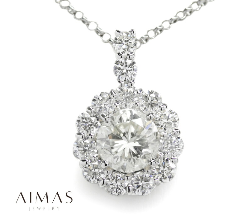 メインダイヤモンド 2.032ct (K SI2) ネックレス PT900/850 プラチナ ペンダント ラウンドブリリアント ダイヤ取り巻き ヘイロー ダイヤモンドネックレス 花 フラワー 2ctアップ 4月誕生石 ＜ソーティング＞ 金剛石【新品】【ジュエリー】【送料無料】RMZ.I｜アイマス