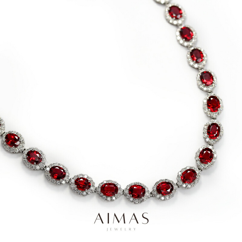 レッドスピネル 25.4ct ネックレス PT900/850 プラチナ テニスネックレス ヘイロー ダイヤ取り巻き スピネルネックレス パーティー ゴージャス オーバル 楕円 ご褒美 記念日 プレゼント 8月誕生石 希少石 レアストーン 【新品】【ジュエリー】RZJ.I