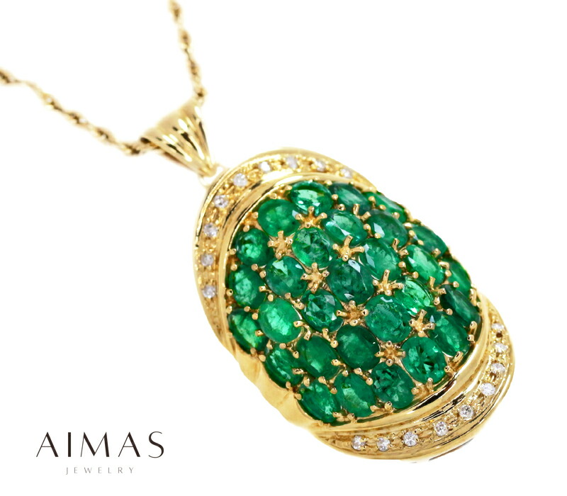エメラルド 6 86ct ダイヤモンド 0 2ct オーバル 楕円 パヴェセッティング スクリューチェーン エメラルドネックレス K18yg イエローゴールド 中古 ジュエリー Rmr I Fmcholollan Org Mx