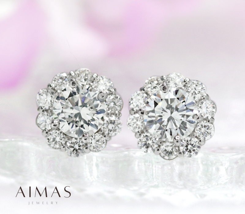 メインダイヤモンド 0.532ct(D SI2)/0.615ct(G SI2) ピアス PT900 プラチナ ダイヤ取り巻き ヘイロー ラウンドブリリアント ダイヤモンドピアス フラワー 花 1ctアップ 4月誕生石 ＜ソーティング＞ 金剛石【新品】【ジュエリー】【送料無料】RMB.I