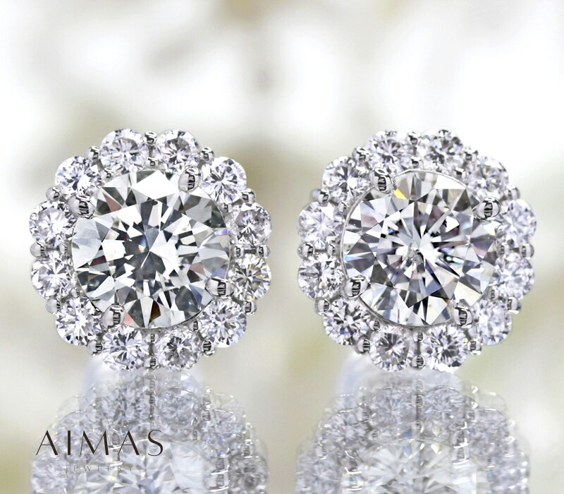 メインダイヤモンド 1.013ct(K SI1)/1.01ct(K SI2) ピアス PT900 プラチナ ダイヤ取り巻き ヘイロー ラウンドブリリアント ダイヤモンドピアス フラワー 花 プレゼント 1ctアップ 4月誕生石 ＜ソーティング＞ 金剛石 【新品】【ジュエリー】【送料無料】RYM.I