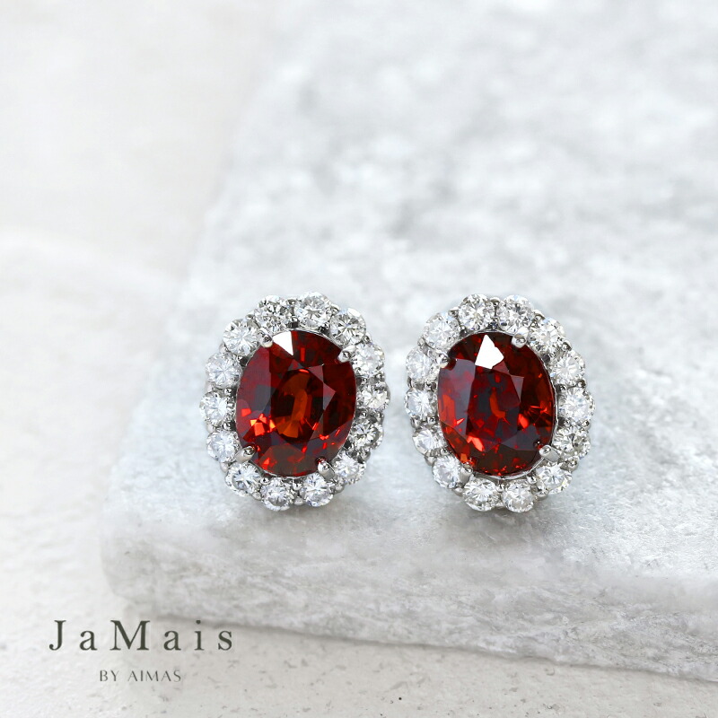 【JaMais】Etincelle -エタンセル- スぺサルティンガーネット 2.7ct/2.28ct ピアス PT900 プラチナ ダイヤモンド オーバル 楕円 ダイヤ取り巻き ヘイロー ガーネットピアス 1月誕生石 ジャメジュエリー【Original Jewelry】RBE.I