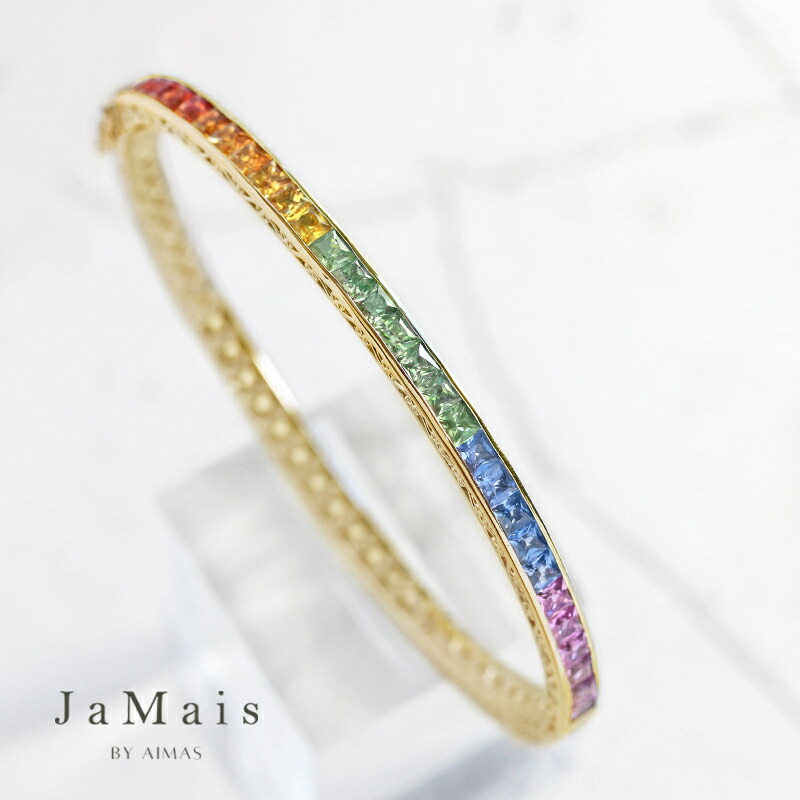 【JaMais】ファンシーカラーマルチサファイア 11.7ct ブレスレット/バングル K18YG イエローゴールド マルチカラーサファイアバングル ファンシーカラーサファイアバングル フルサファイアブレスレット 9月誕生石 ジャメジュエリー【Original Jewelry】RLY.I