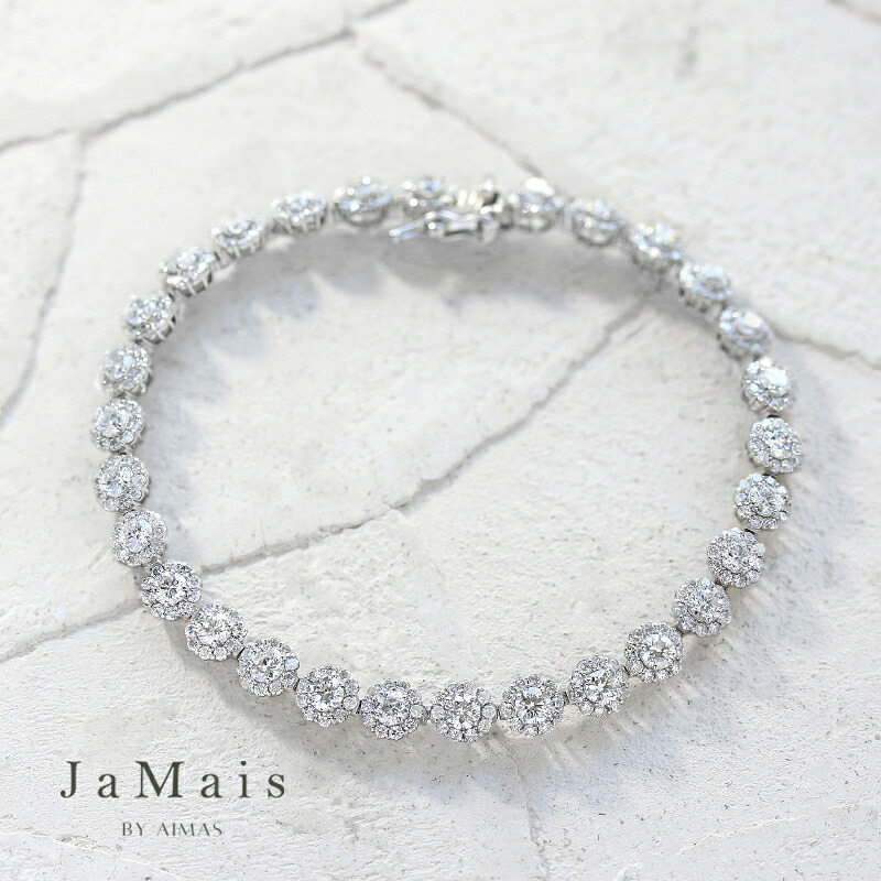 【JaMais】Etincelle -エタンセル - ダイヤモンド 約5.4ct テニスブレスレット PT900/850 プラチナ ヘイロー ダイヤ取り巻き フルダイヤモンドブレスレット ダイヤモンドテニスブレスレット 4月誕生石 ジャメジュエリー 金剛石【Original Jewelry】RBE.I｜アイマス