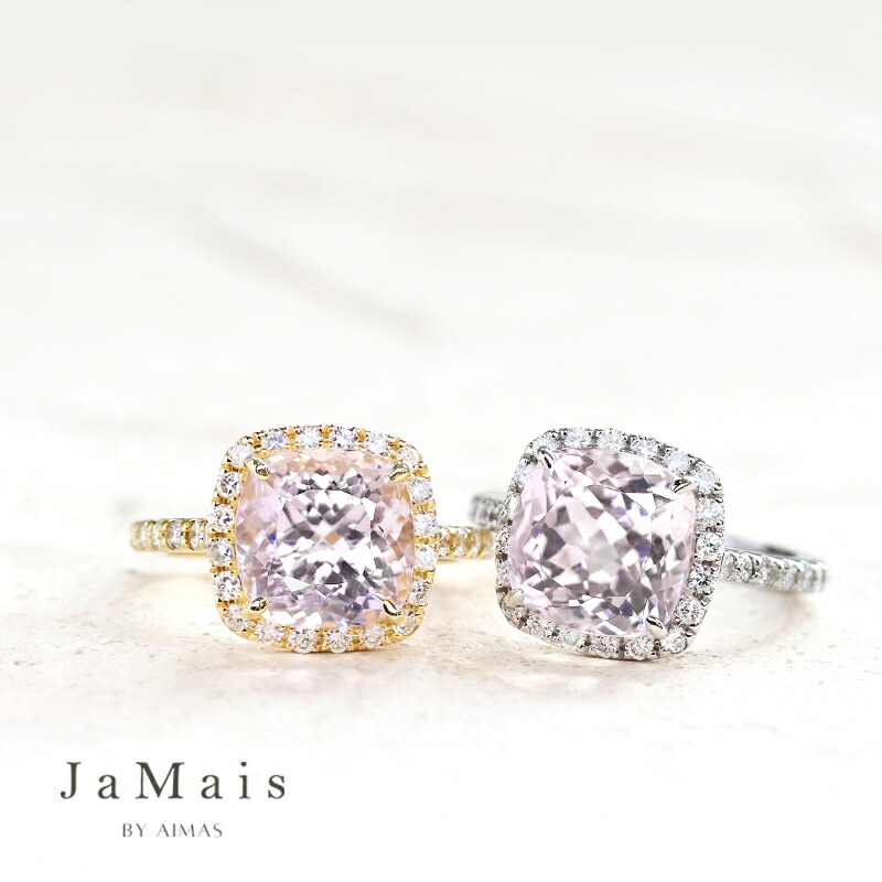 【JaMais】Etincelle -エタンセル - クンツァイト 約5.4ct リング 12号 PT900 K18YG プラチナ 18金イエローゴールド ダイヤモンド 指輪 クッションカット スクエア ヘイロー クンツァイトリング 5ctアップ 9月誕生石 ジャメジュエリー【Original Jewelry】RLP.I