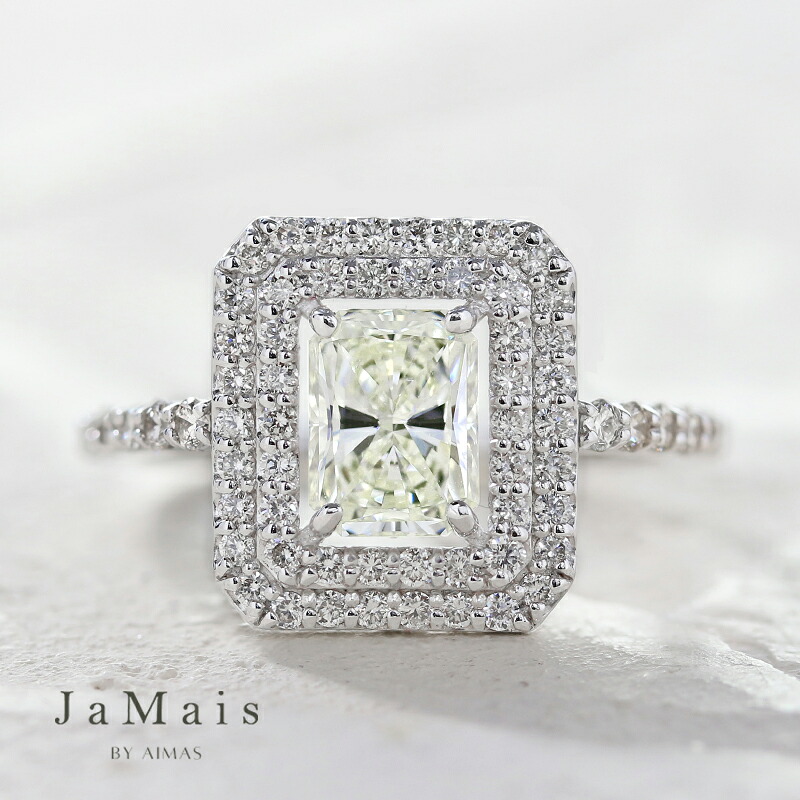 【JaMais】Double -ドゥブル- メインダイヤモンド 1.008ct (M SI1) リング 13号 PT900 プラチナ 指輪 ラディアントカット スクエア 四角 ダイヤ取り巻き 二重取り巻き ヘイロー 1ctアップ 4月誕生石 ジャメジュエリー＜ソーティング＞ 金剛石 【Original Jewelry】
