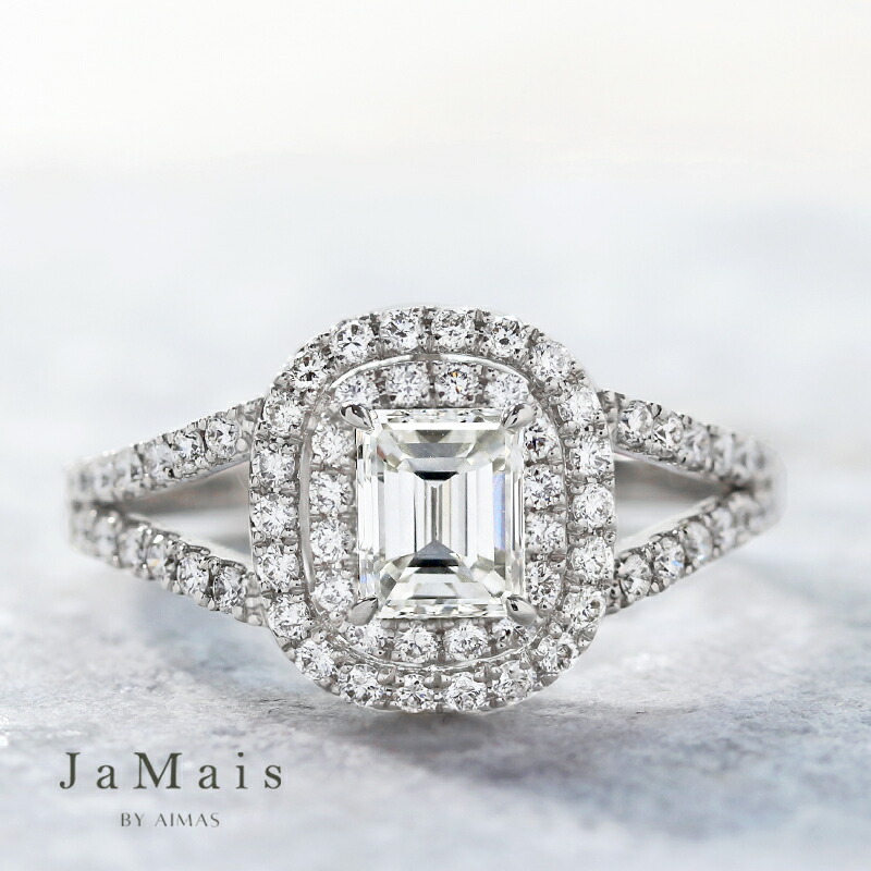 【JaMais】Double II -ドゥブル II- メインダイヤモンド (I VS1) 0.667ct リング 12号 PT900 プラチナ 指輪 ダイヤモンドリング エメラルドカット 長方形 スクエア 二重取り巻き ヘイロー 4月誕生石 ジャメジュエリー ＜ソーティング＞ 金剛石【Original Jewelry】