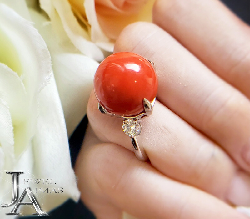珊瑚　ジュエリー 楽天市場】大粒赤珊瑚 約19.5mm リング 16号 PT900 プラチナ