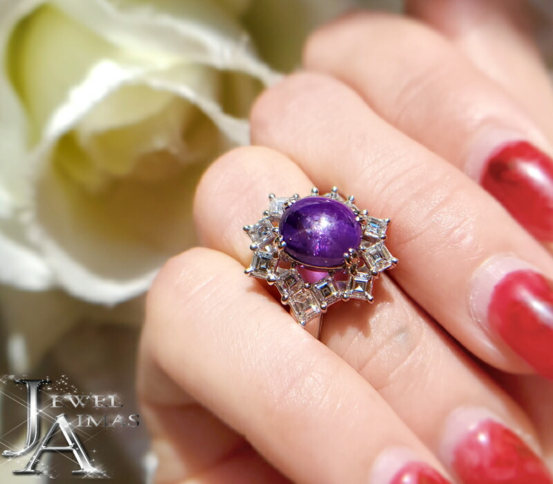 楽天市場】パープルスターサファイア 6.87ct ダイヤモンド リング 15号 ...